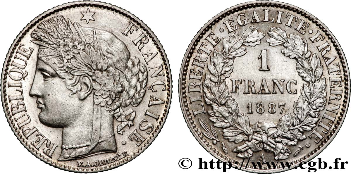 1 franc Cérès, IIIe République 1887 Paris F.216/9 SPL 