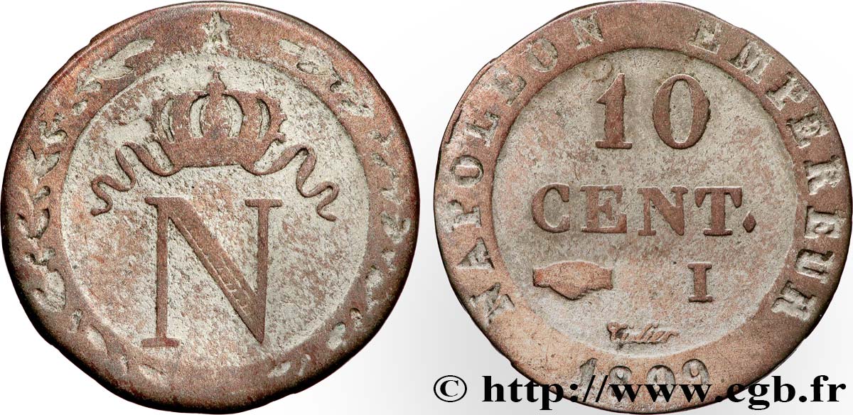 10 cent. à l&nbsp;N couronnée 1809 Limoges F.130/15 MB 