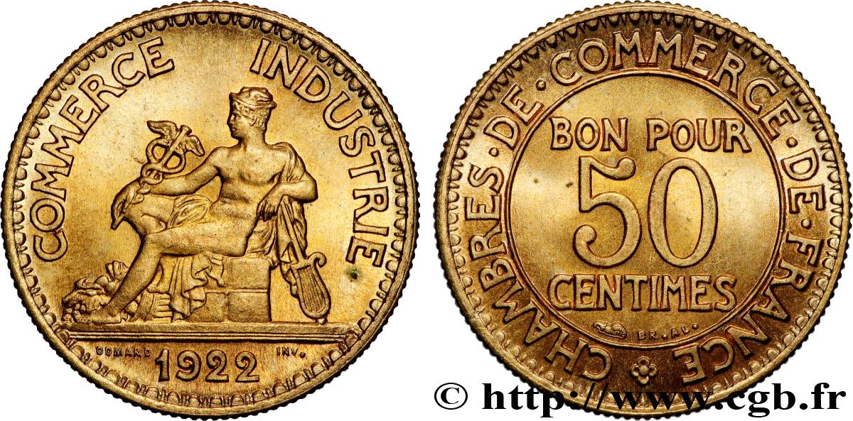 50 centimes Chambres de Commerce 1922 Paris F.191/4 MS65 