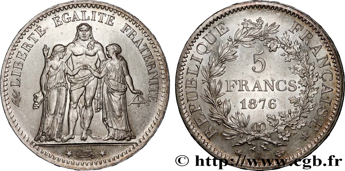 5 francs Hercule 1876 Paris F.334/17 SPL63 