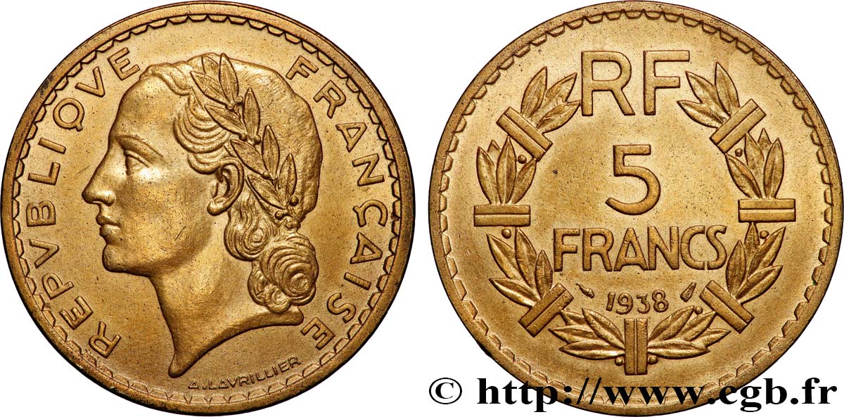 5 francs Lavrillier, bronze-aluminium 1938  F.337/1 SUP60 