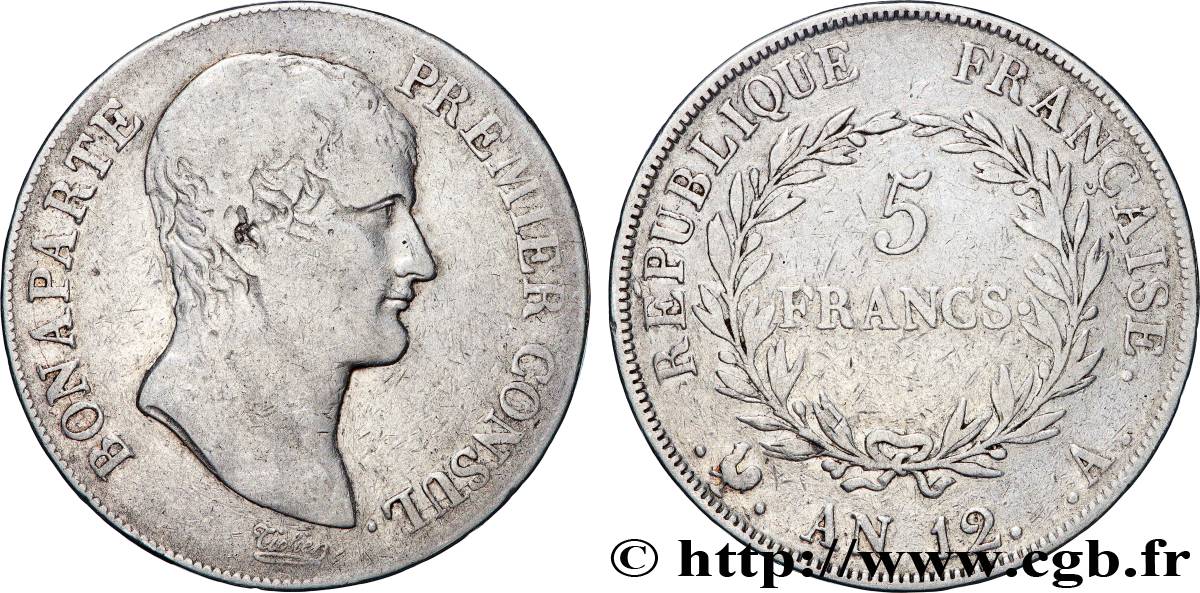 5 francs Bonaparte Premier Consul 1804 Paris F.301/10 TB 