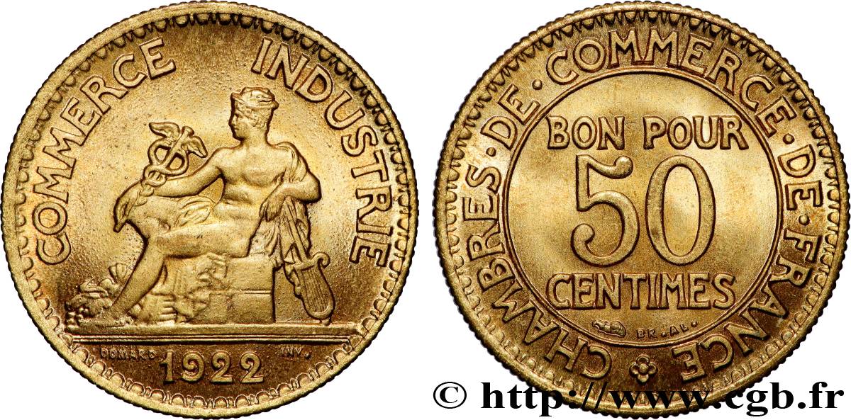 50 centimes Chambres de Commerce 1922 Paris F.191/4 FDC65 