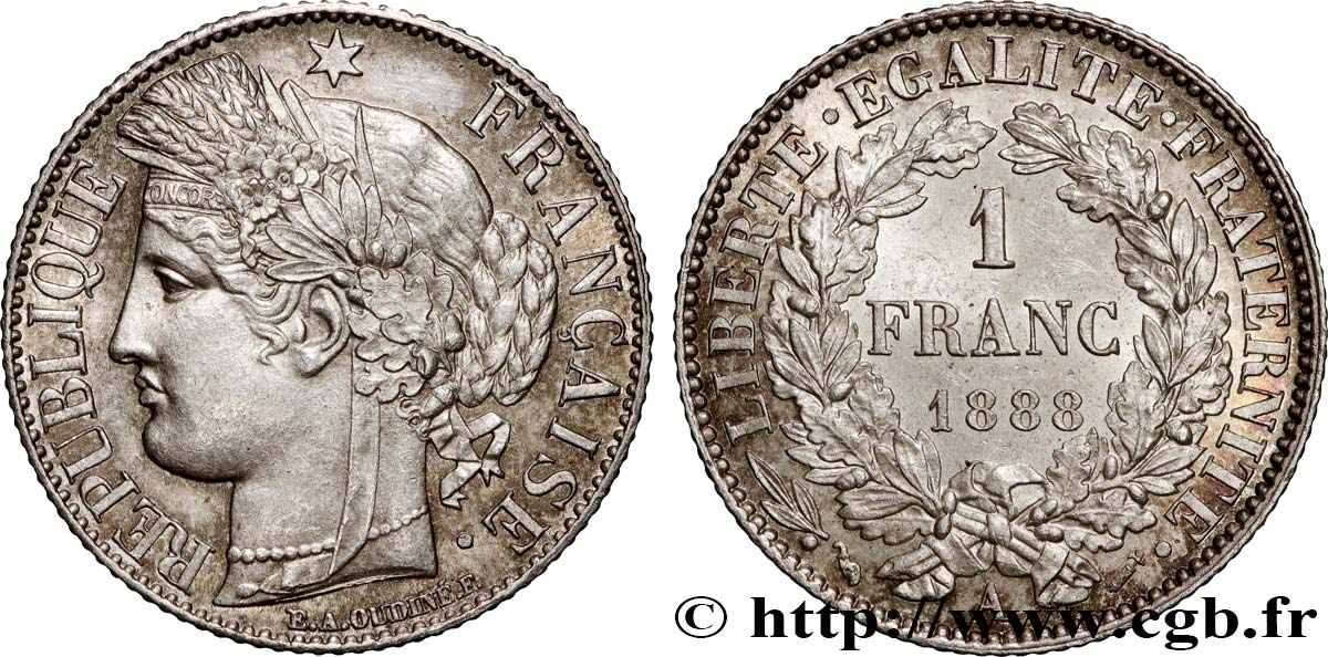 1 franc Cérès, IIIe République 1888 Paris F.216/10 SUP62 