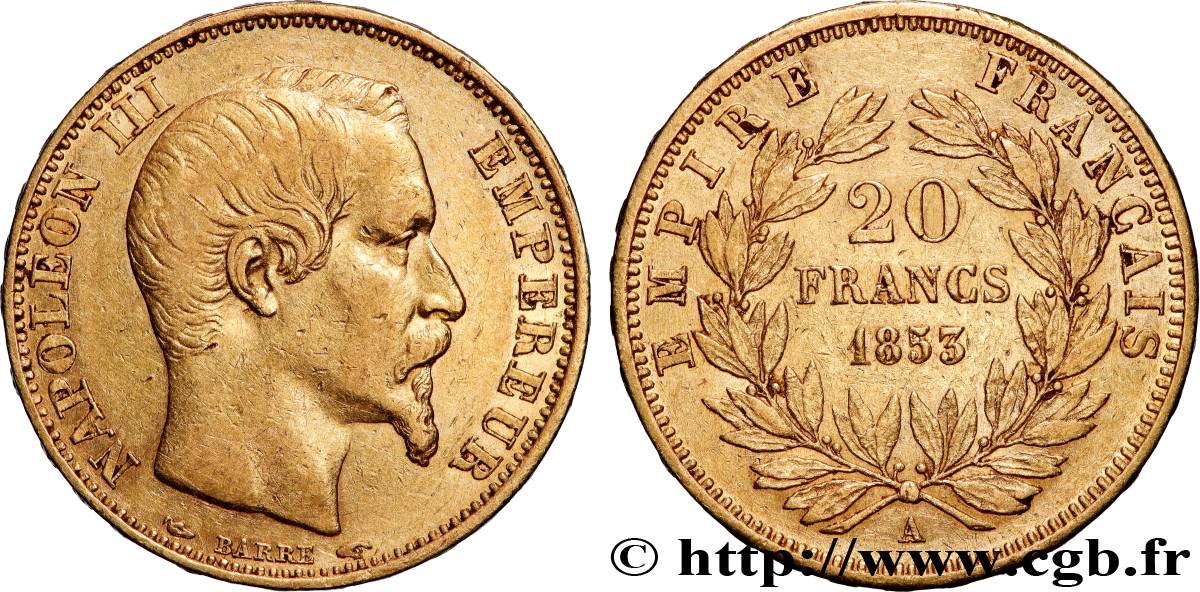 20 francs or Napoléon III, tête nue 1853 Paris F.531/1 SS 