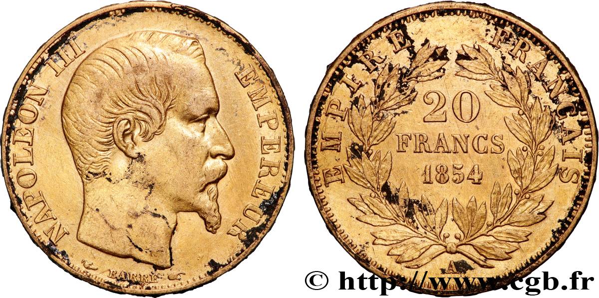 20 francs or Napoléon III, tête nue 1854 Paris F.531/2 TTB 