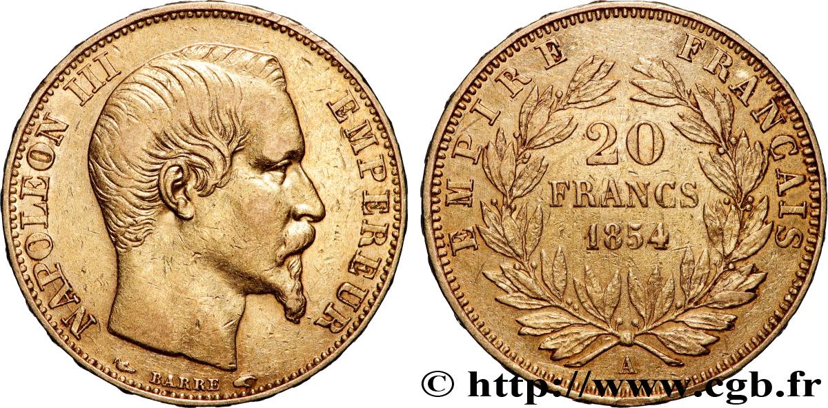 20 francs or Napoléon III, tête nue 1854 Paris F.531/2 BB 