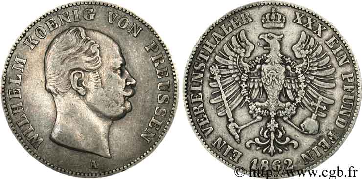 ALLEMAGNE 1 Thaler Guillaume / aigle 1862 Berlin TB+ 