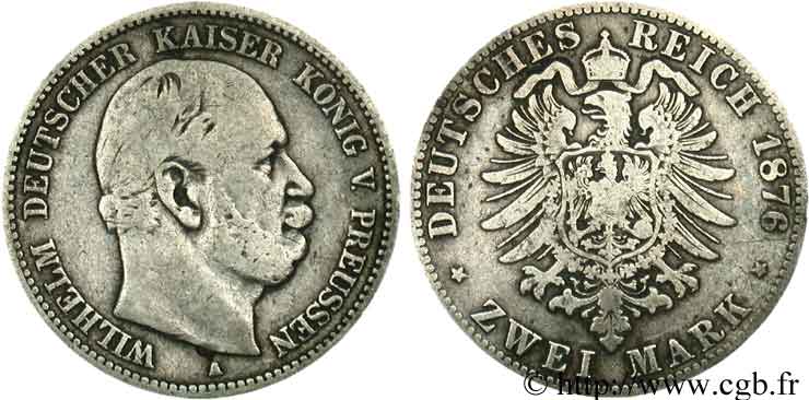 GERMANIA - PRUSSIA 2 Mark Guillaume / aigle 1876 Berlin MB 