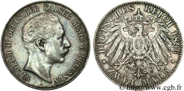 ALEMANIA - PRUSIA 2 Mark Guillaume II / aigle 1896 Berlin BC 
