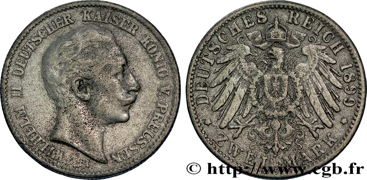 ALEMANIA - PRUSIA Faux de 2 Mark Guillaume II / aigle 1899 Berlin BC 