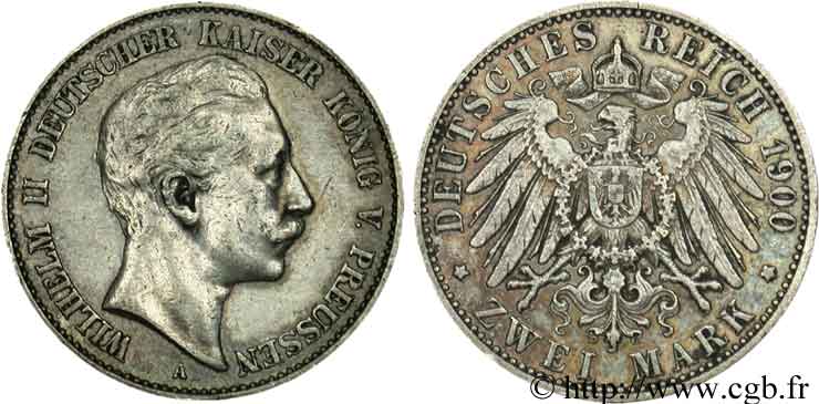 ALEMANIA - PRUSIA 2 Mark Guillaume II / aigle 1900 Berlin BC 