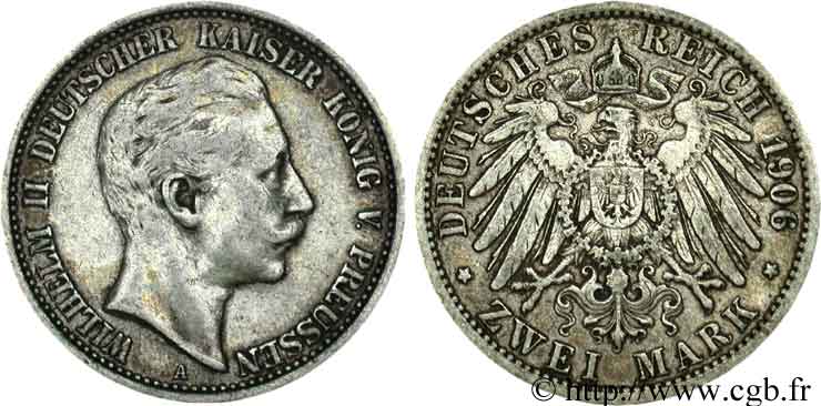 ALEMANIA - PRUSIA 2 Mark Guillaume II  1906 Berlin BC 