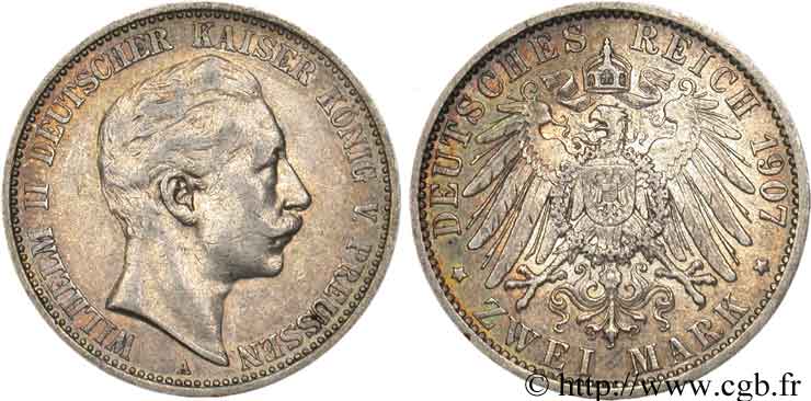 ALEMANIA - PRUSIA 2 Mark Guillaume II / aigle 1907 Berlin BC 