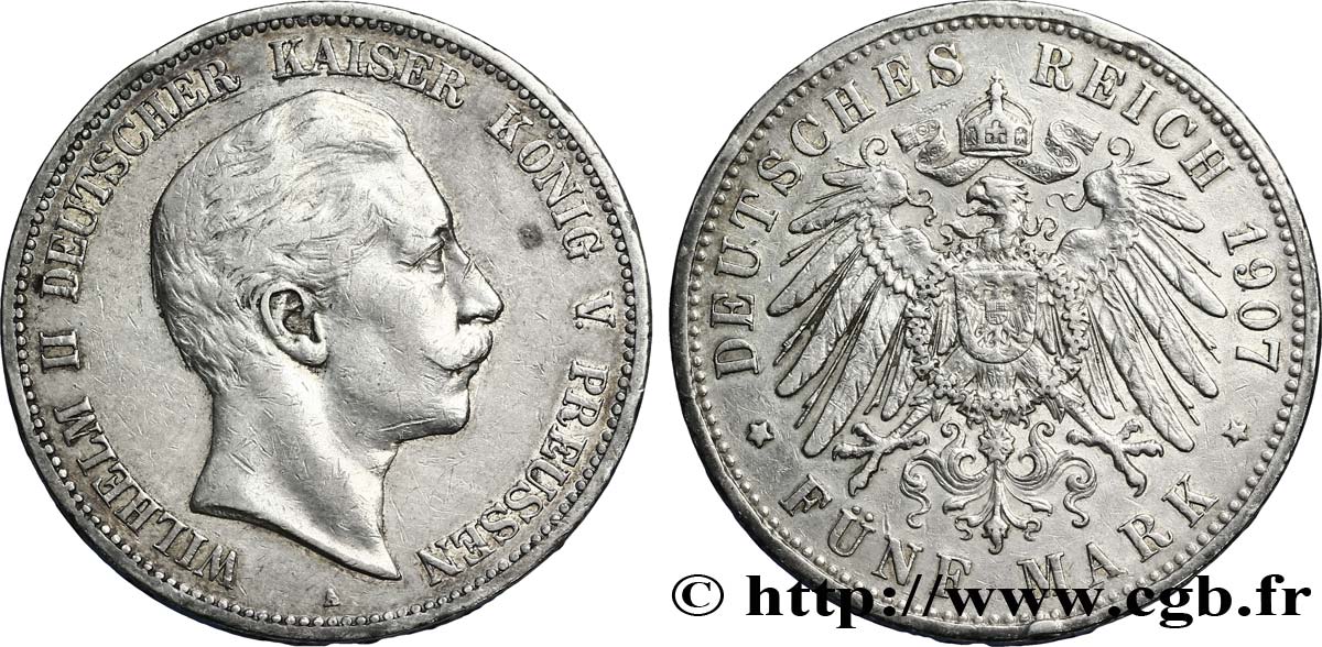 ALEMANIA - PRUSIA 5 Mark Guillaume II / aigle 1907 Berlin BC 