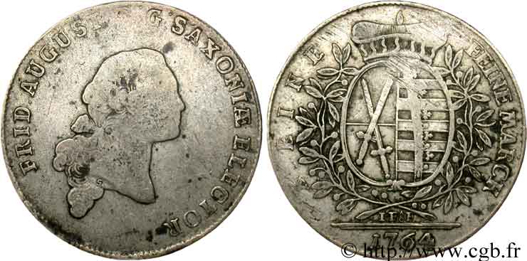 ALEMANIA - SAJONIA 1 Thaler Frédéric-August III électeur / blason 1764 Leipzig - JfoF RC/BC 