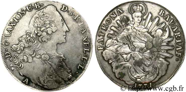 ALEMANIA - BAVIERA 1 Thaler Royaume de Bavière Maximilien III Joseph / Madone à l’enfant 1771 Amberg - A BC 