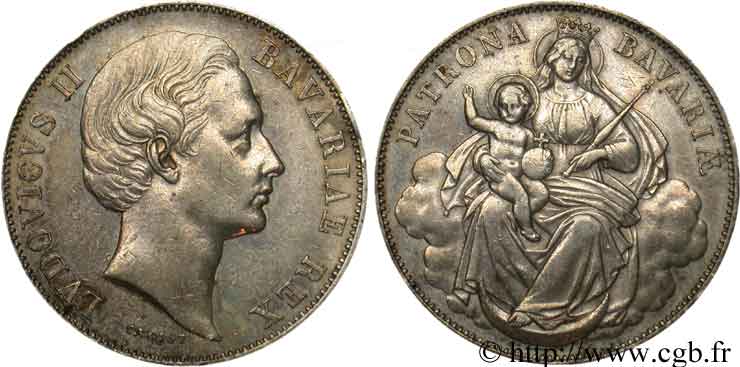 GERMANIA - BAVIERIA 1 Thaler Louis II / Madone à l’enfant n.d. Munich BB 