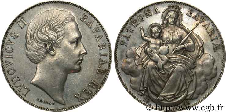 GERMANY - BAVARIA 1 Thaler Louis II / Madone à l’enfant 1868 Munich XF 