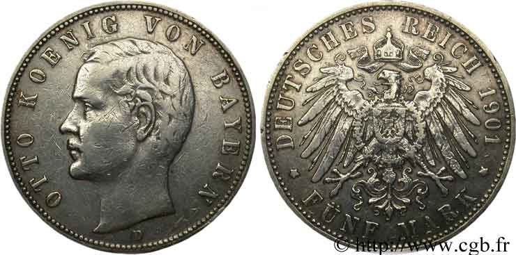 GERMANIA - BAVIERIA 5 Mark Otto / aigle 1901 Munich - D MB 