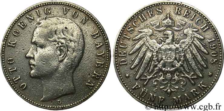 GERMANIA - BAVIERIA 5 Mark Otto / aigle 1908 Munich - D B 