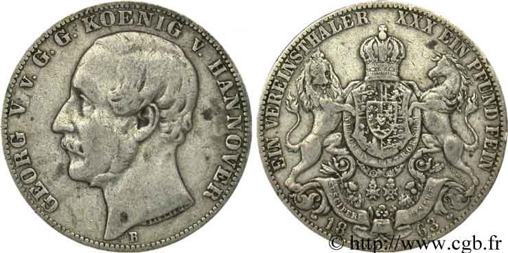 GERMANIA 1 Thaler Georges V / blason encadré par un lion et une licorne 1863 Breslau - B MB 