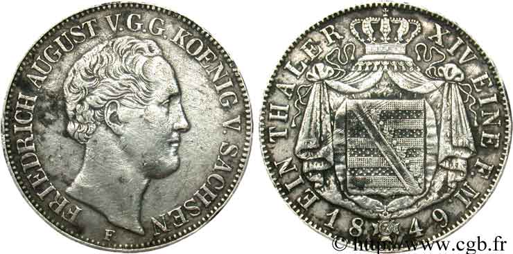 ALEMANIA - SAJONIA 1 Thaler Frédéric Auguste II / blason 1849 Dresde - F BC 