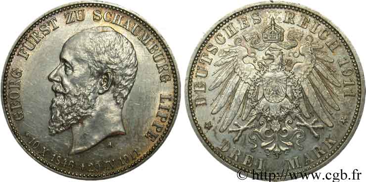 GERMANY 3 Mark mort du prince Georges / aigle 1911 Berlin AU 