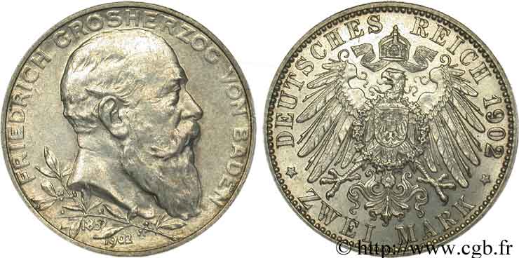 ALEMANIA - BADEN 2 Mark 50 ans de règne de Frédéric / aigle 1902 Karlsruhe - G EBC 