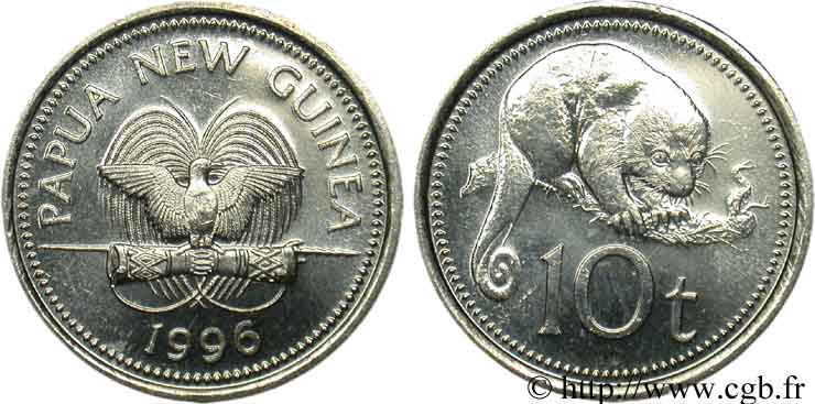 PAPúA-NUEVA GUINEA 10 Toea oiseau de paradis / cuscus 1996  SC 