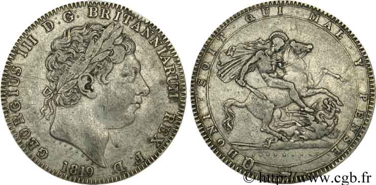 REGNO UNITO 1 Crown Georges III / St Georges terrassant le dragon 1819  MB 