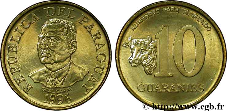 PARAGUAY 10 Guaranies F.A.O. Gal Garay / vache 1996  SC 