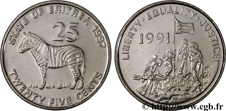 ERITREA 25 cents zèbre / combattants 1997  SC 