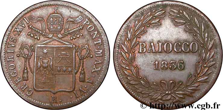 VATICAN AND PAPAL STATES 1 Baiocco frappé au nom de Grégoire XVI 1836 an VI Rome XF 