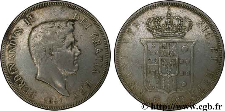 ITALIA - REINO DE LAS DOS SICILIAS 120 Grana Ferdinand II, roi de Naples et Sicile 1841 Naples BC 