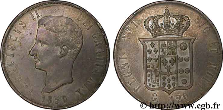 ITALY - KINGDOM OF THE TWO SICILIES 120 Grana François II, roi de Naples et Sicile 1859 Naples XF 