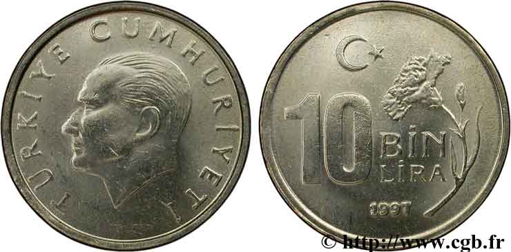 TÜRKEI 10.000 Lira Kemal Ataturk tranche “T.C.” 1997  fST 