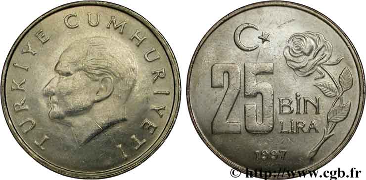 TURKEY 25.000 Lira Kemal Ataturk 1997  MS 