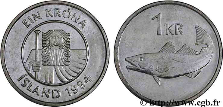 ISLANDIA 1 Krona morue 1994  SC 