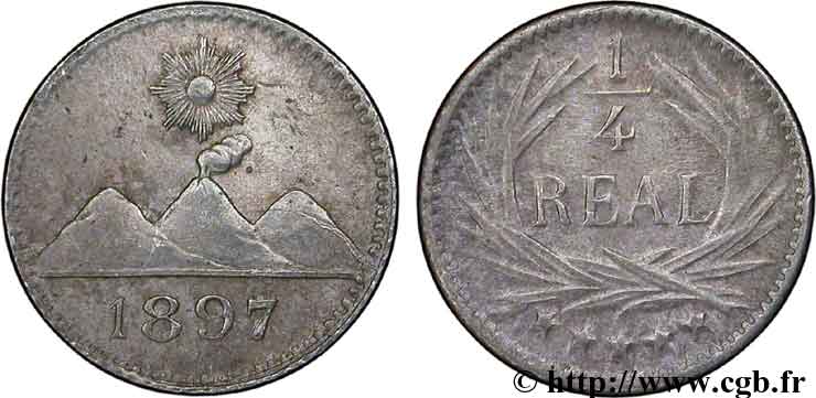 GUATEMALA 1/4 Real 1897  VF 