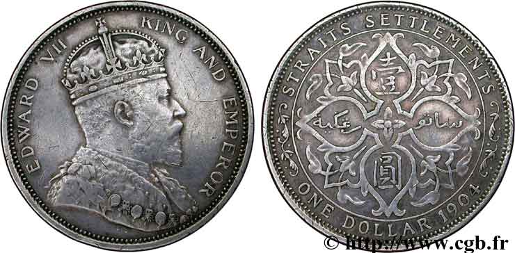 MALASIA - COLONIAS DEL ESTRECHO 1 Dollar Straits Settlements Edouard VII 1904 Bombay MBC 