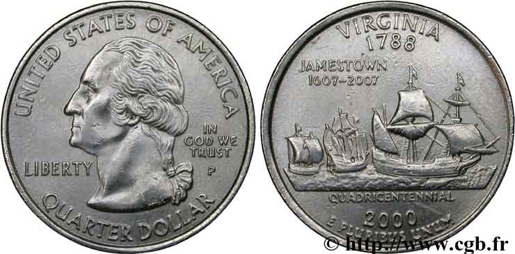 UNITED STATES OF AMERICA 1/4 Dollar Virginie 2000 Philadelphie - P AU 