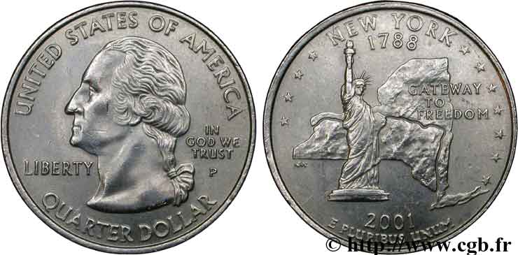 UNITED STATES OF AMERICA 1/4 Dollar New-York 2001 Philadelphie - P AU 