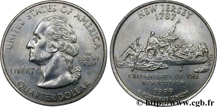 UNITED STATES OF AMERICA 1/4 Dollar New Jersey 1999 Denver AU 