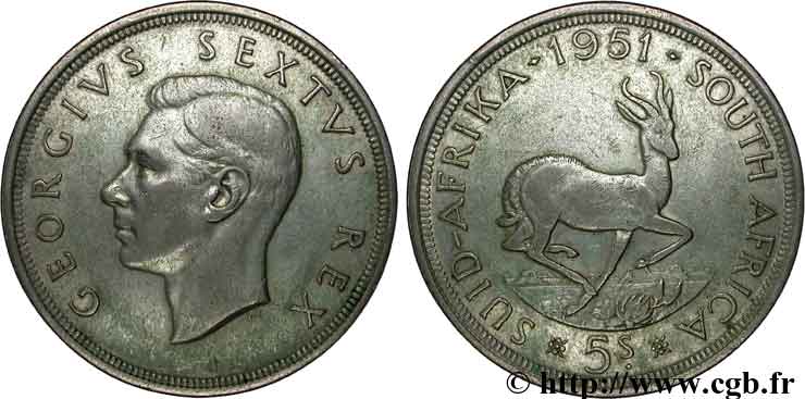 SOUTH AFRICA 5 Shillings Georges VI 1951 Pretoria XF 
