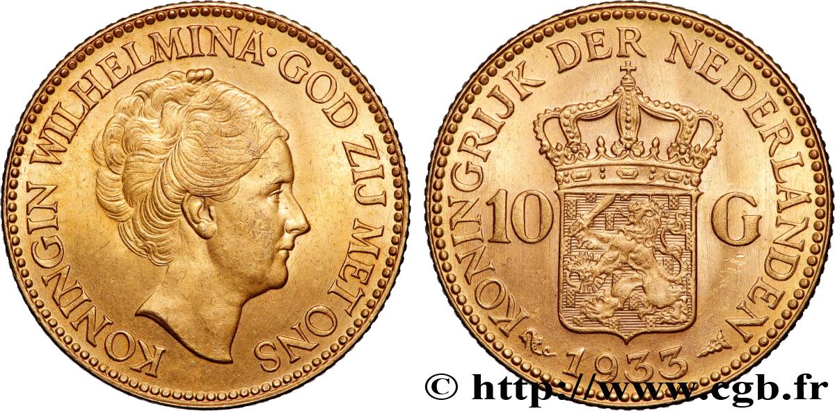 GOLD-, PALLADIUM- UND PLATIN-INVESTITIONEN 10 Gulden 4e type Wilhelmina 1933 Utrecht VZ 