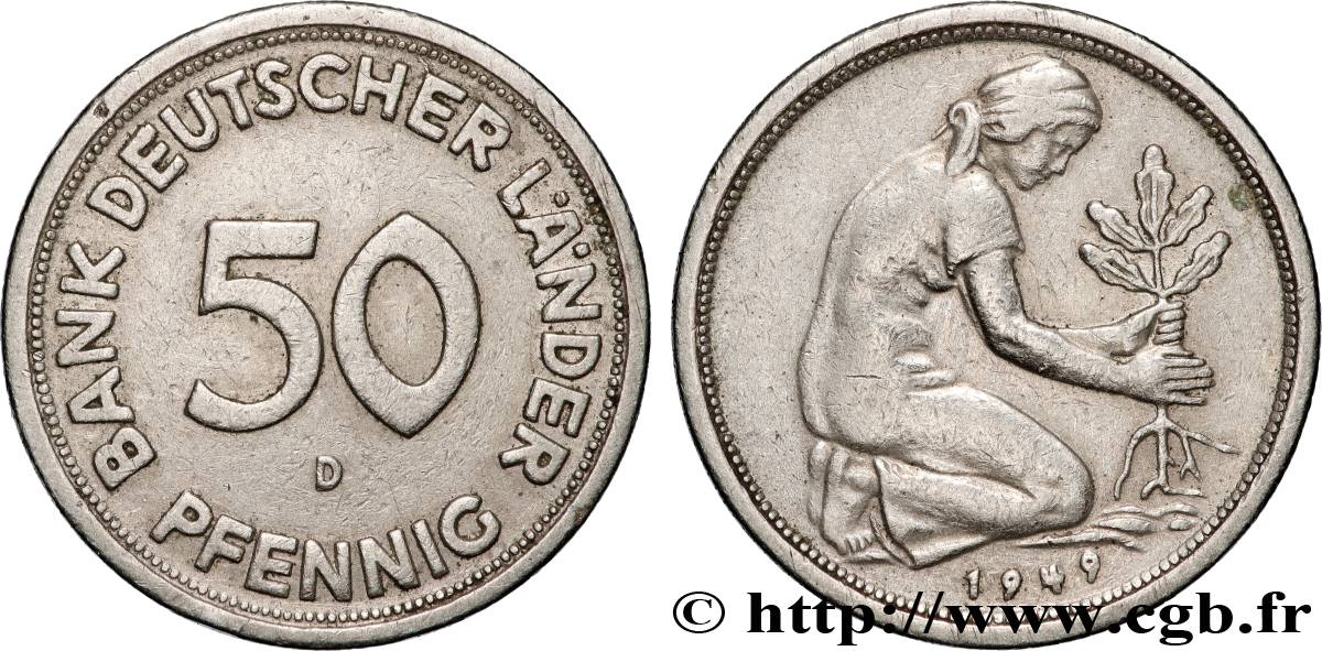 GERMANY 50 Pfennig “Bank deutscher Länder” 1949 Munich XF 