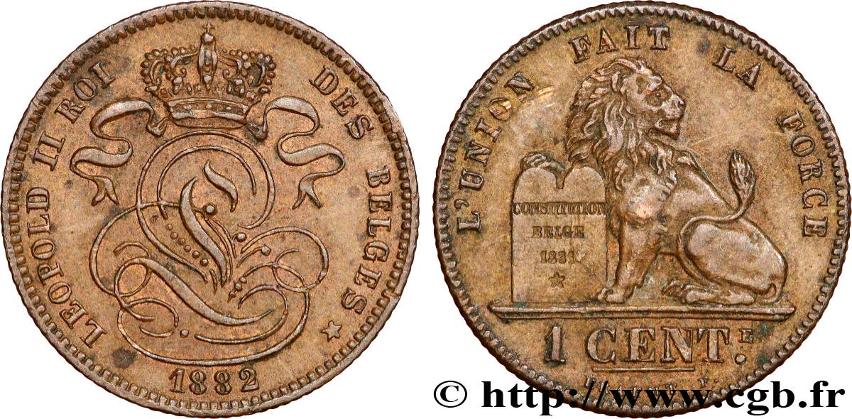 BELGIUM 1 Centime lion monogramme de Léopold II 1882  AU 