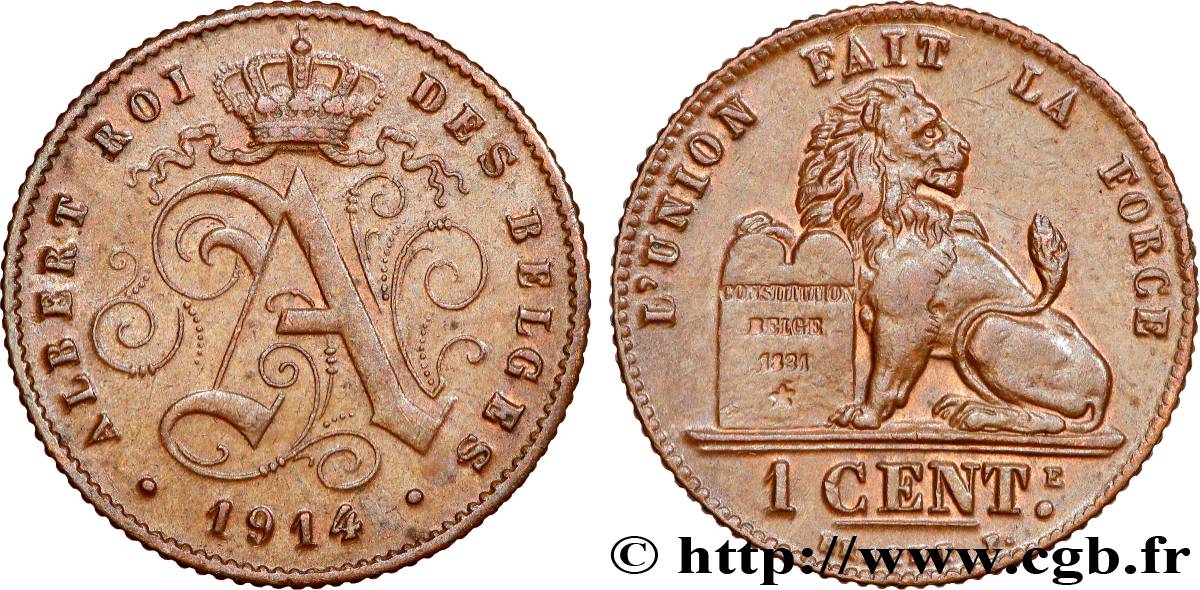 BELGIUM 1 Centime lion monogramme d’Albert légende en français 1914  AU 