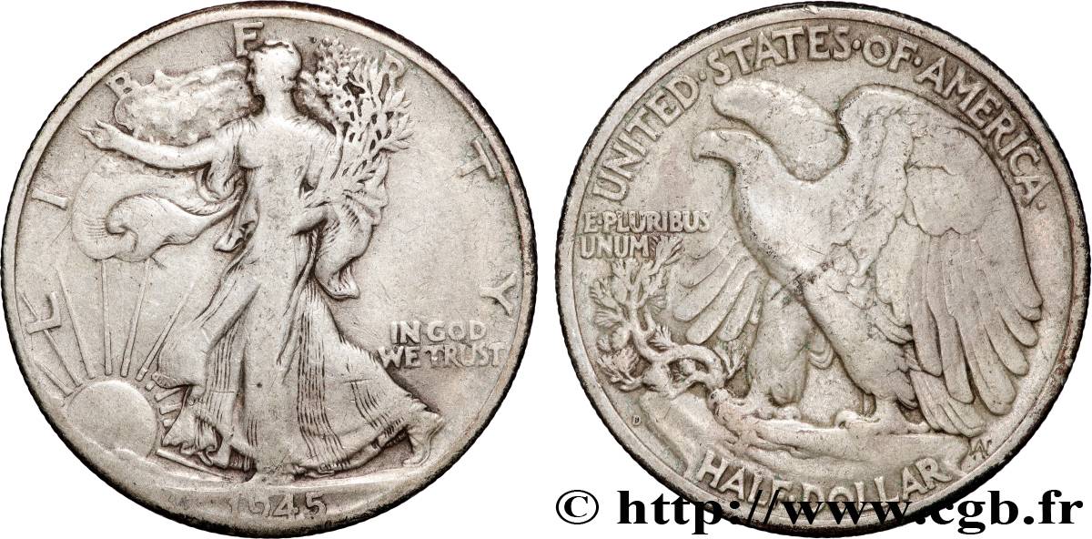 UNITED STATES OF AMERICA 1/2 Dollar Walking Liberty 1945 Denver VF 